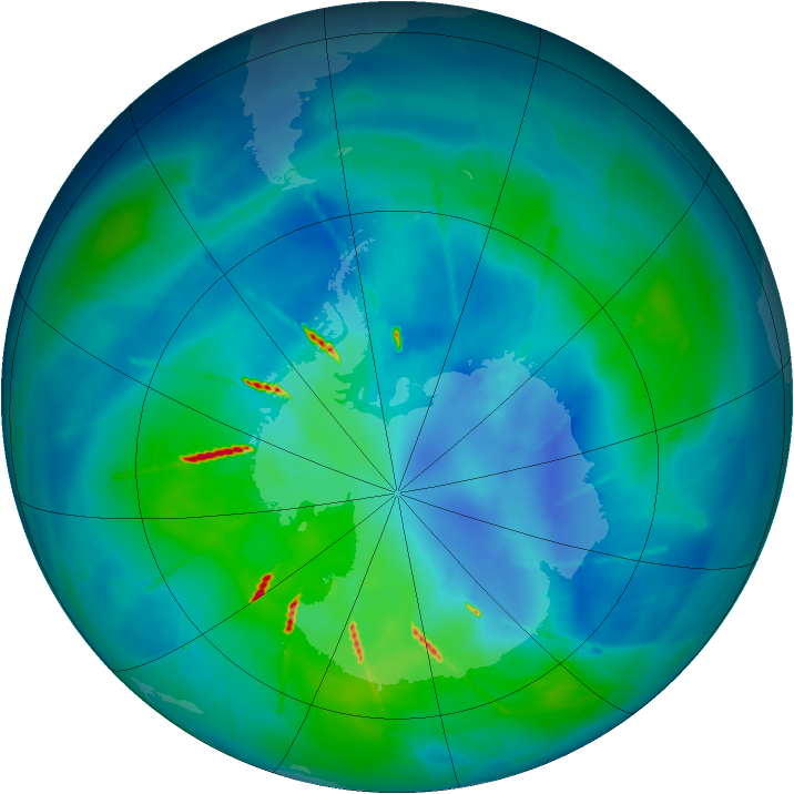 Antarctic ozone map for 29 March 2010